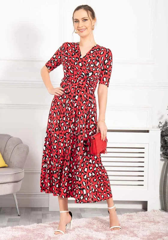 Jolie Moi Josie Animal Print Maxi Dress, Red Comfortable Long-Sleeve Maxi Dress