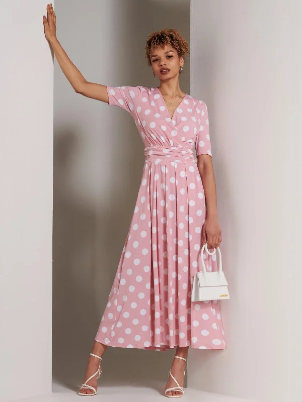 Jolie Moi Odelia Wrap Front Maxi Dress, Light Pink Elegant Maxi Dress with Drapes