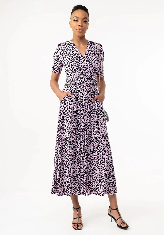 Jolie Moi Selene Animal Print Maxi Dress, Light Pink Comfortable Ruffle Hem Maxi Dress