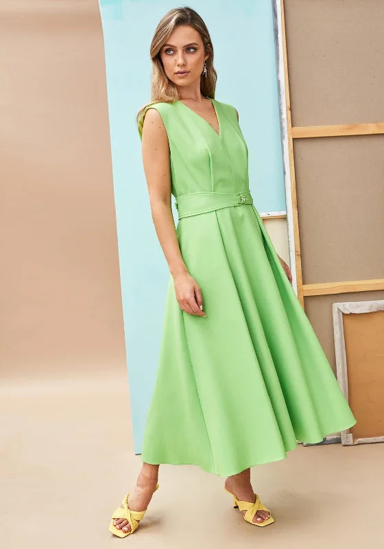 Kate Cooper Box Pleat Maxi Dress, Green Fashionable Sheer Maxi Dress