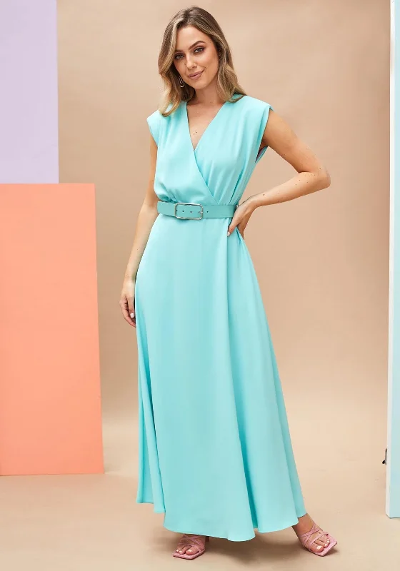 Kate Cooper Sleeveless Maxi Dress, Aqua Trendy Printed Maxi Dress