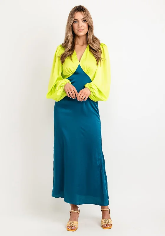 Never Fully Dressed Colour Block Maxi Dress, Lime & Blue Fashionable Off-Shoulder Maxi Dress Never Fully Dressed Colour Block Maxi Dress, Lime & Blue Fashionable Off-Shoulder Maxi Dress