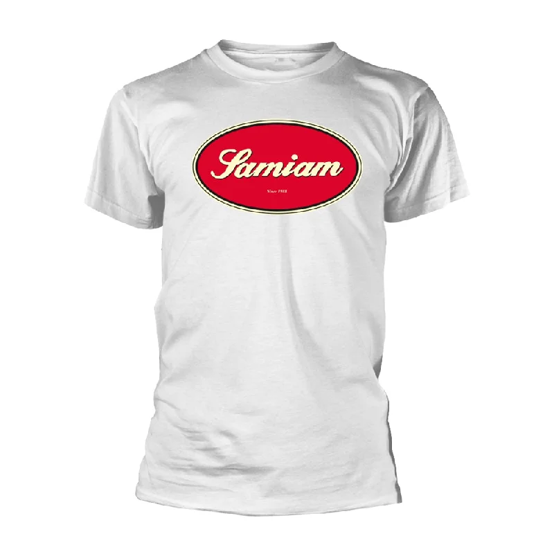 Samiam Unisex T-shirt: Oval Logo - White (Organic Ts) Solid Print Embellished