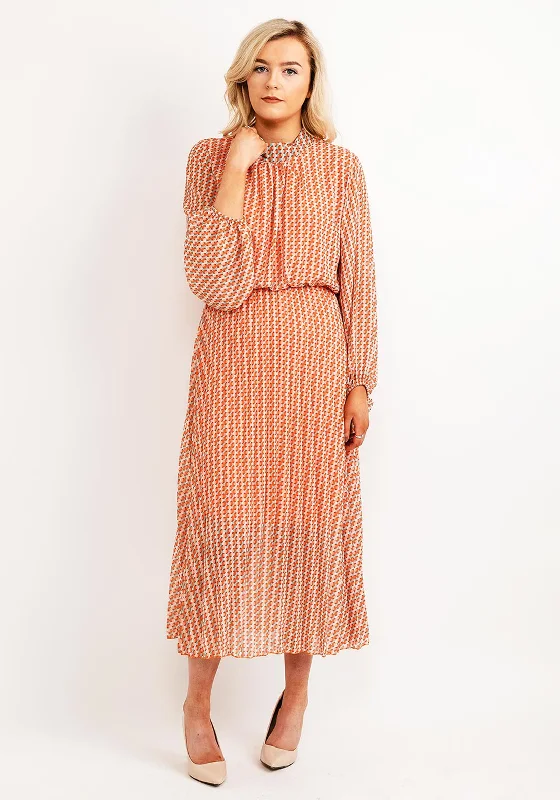Seventy1 One Size Patterned Blouson Waist Maxi Dress, Orange Trendy Button Front Maxi Dress