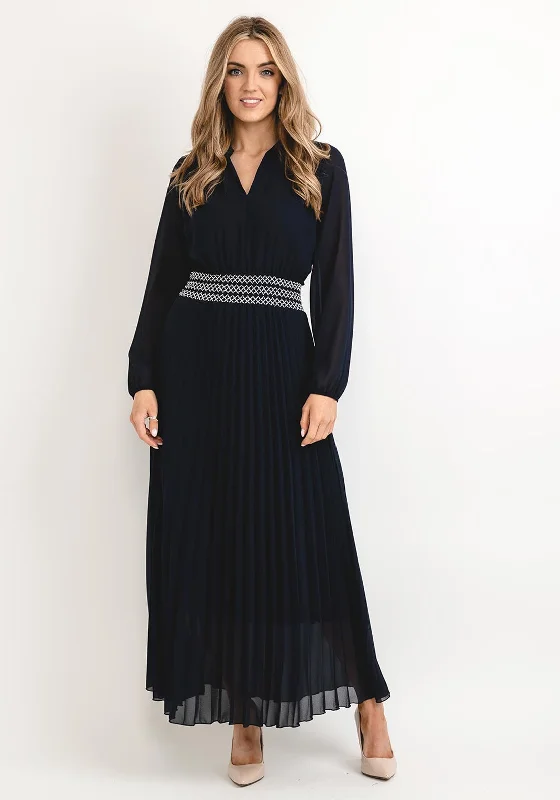 Seventy1 One Size Pleated Embroidered Waist Maxi Dress, Navy Stylish One-Shoulder Maxi Dress