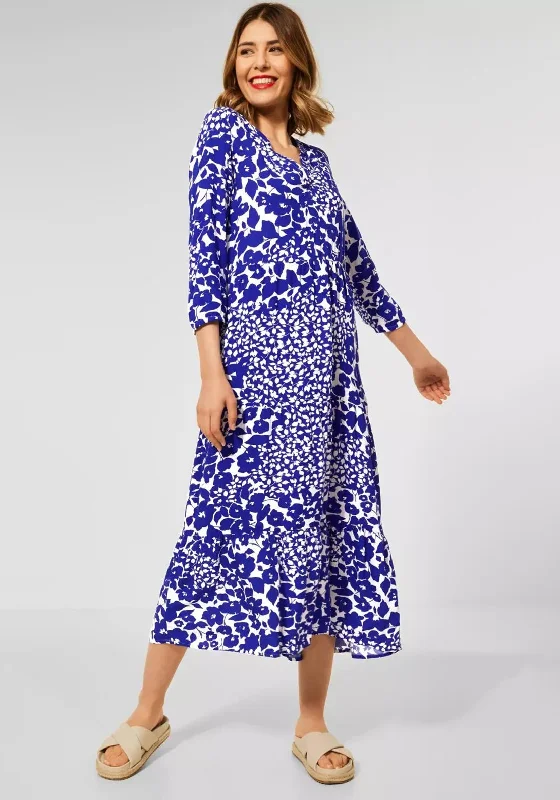 Street One Floral Leaf Print Maxi Dress, Intense Blue Fashionable Off-Shoulder Maxi Dress