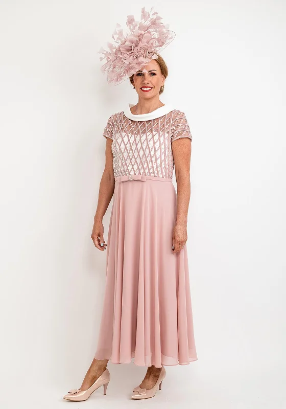 Veni Infantino Lattice Bodice Maxi Dress, Dusty Rose Chic Summer Floral Maxi Dress