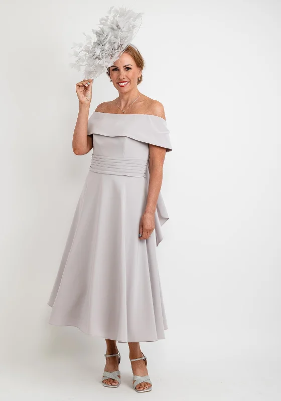 Veni Infantino Off The shoulder Maxi Dress, Taupe Classic Tulle Maxi Dress