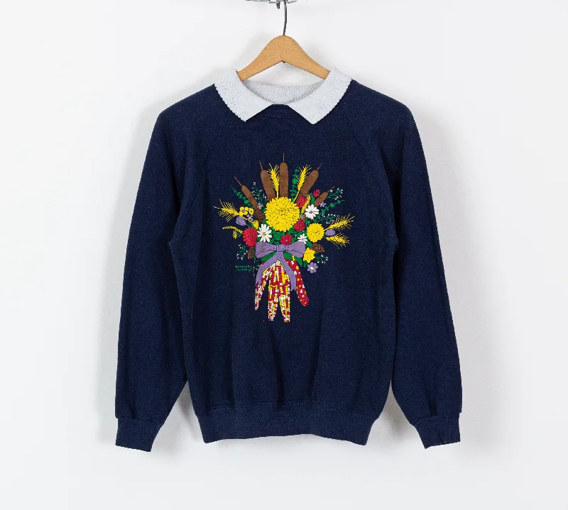 90s Corn Husk Bouquet Collared Sweatshirt - Women's Large Hoodie with Hem Lace Feminine Delicate 90s Corn Husk Bouquet Collared Sweatshirt - Women's Large Hoodie with Hem Lace Feminine Delicate