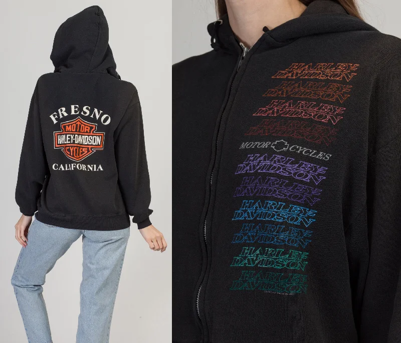 90s Harley Davidson Rainbow Gradient Zip Up Hoodie - Men's Medium, Women's Large Hoodie with Hood Adjustable Protection 90s Harley Davidson Rainbow Gradient Zip Up Hoodie - Men's Medium, Women's Large Hoodie with Hood Adjustable Protection