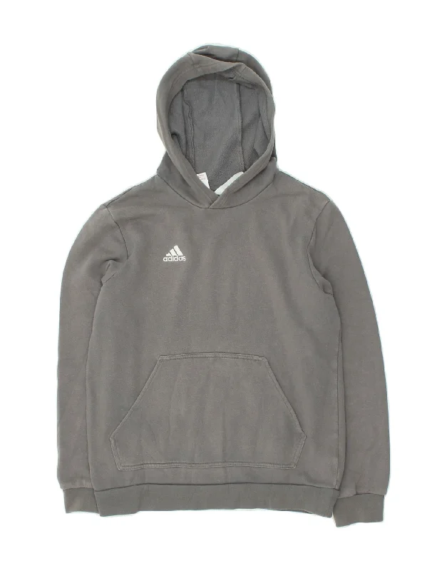 ADIDAS Boys Graphic Hoodie Jumper 13-14 Years Grey Cotton Hoodie with Hem Frayed Vintage Worn ADIDAS Boys Graphic Hoodie Jumper 13-14 Years Grey Cotton Hoodie with Hem Frayed Vintage Worn