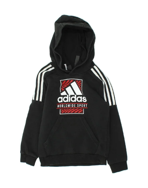 ADIDAS Boys Graphic Hoodie Jumper 7-8 Years Black Cotton Hoodie with Cropped Fit Short Trendy ADIDAS Boys Graphic Hoodie Jumper 7-8 Years Black Cotton Hoodie with Cropped Fit Short Trendy