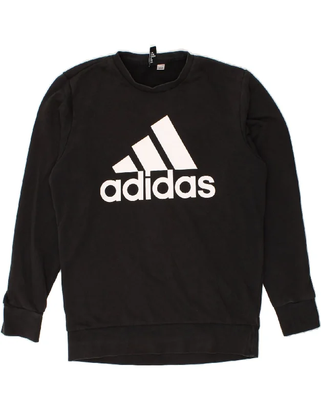 ADIDAS Mens Graphic Sweatshirt Jumper Medium Black Hoodie with Hem Applique Textured Unique ADIDAS Mens Graphic Sweatshirt Jumper Medium Black Hoodie with Hem Applique Textured Unique