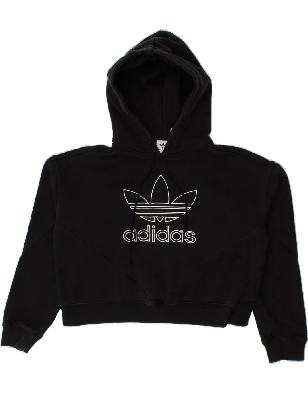 ADIDAS Womens Oversized Crop Graphic Hoodie Jumper UK 8 Small Black Cotton Hoodie with Patch Decorative Personalized ADIDAS Womens Oversized Crop Graphic Hoodie Jumper UK 8 Small Black Cotton Hoodie with Patch Decorative Personalized