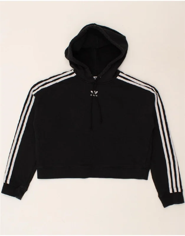 ADIDAS Womens Oversized Crop Hoodie Jumper UK 10 Small Black Cotton Hoodie with Hem Contrast Bold Stylish ADIDAS Womens Oversized Crop Hoodie Jumper UK 10 Small Black Cotton Hoodie with Hem Contrast Bold Stylish
