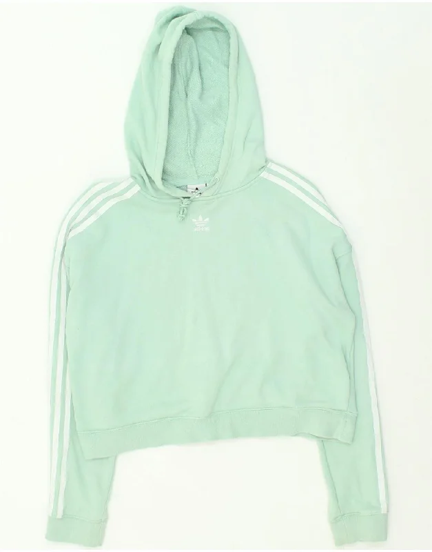 ADIDAS Womens Oversized Crop Hoodie Jumper UK 10 Small Turquoise Cotton Hoodie with Cuffed Sleeves Snug Secure ADIDAS Womens Oversized Crop Hoodie Jumper UK 10 Small Turquoise Cotton Hoodie with Cuffed Sleeves Snug Secure
