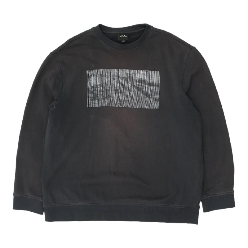 Armani Exchange Optical Illusion Print Mens Black Sweatshirt | Designer Jumper Hoodie with Pastel Soft Subtle Armani Exchange Optical Illusion Print Mens Black Sweatshirt | Designer Jumper Hoodie with Pastel Soft Subtle