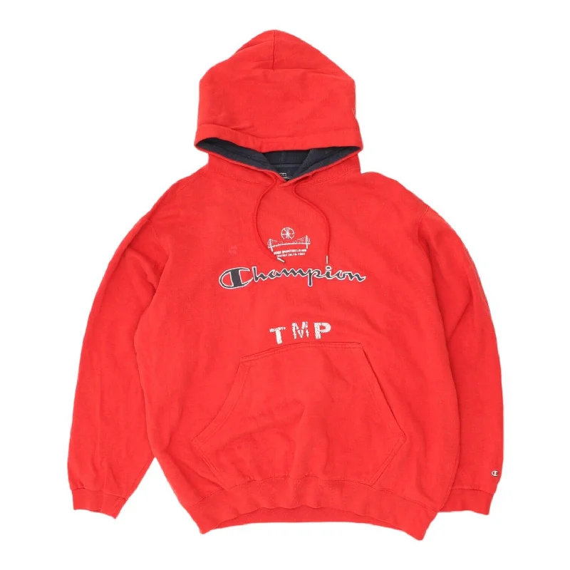 Askøy Basketball Klubb Mens Red Champion Spellout Hoody | Vintage Sports Hoodie Hoodie with Mock Neck Collared Structured Askøy Basketball Klubb Mens Red Champion Spellout Hoody | Vintage Sports Hoodie Hoodie with Mock Neck Collared Structured