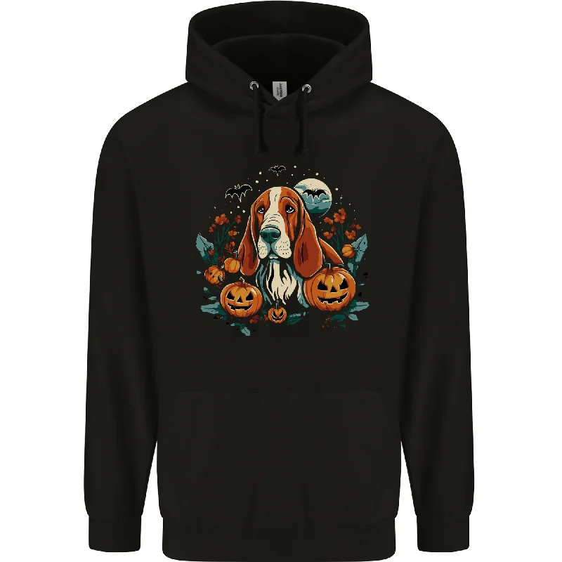Basset Dog With Pumpkins Halloween Mens 80% Cotton Hoodie Hoodie with Embroidery Detailed Premium Basset Dog With Pumpkins Halloween Mens 80% Cotton Hoodie Hoodie with Embroidery Detailed Premium
