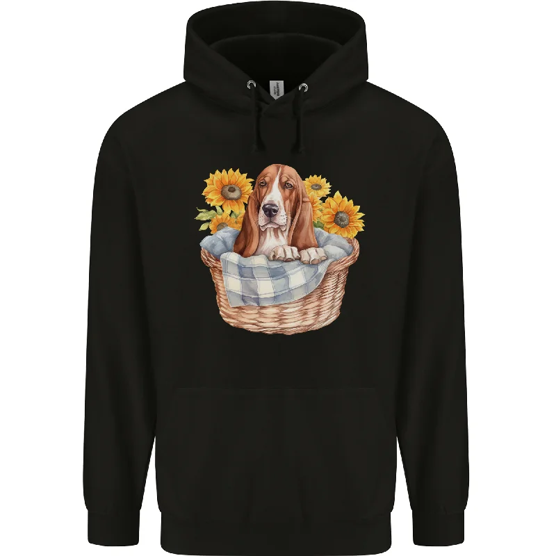 Basset Hound Dog in His Basket Mens 80% Cotton Hoodie Hoodie with Contrast Stitching Detailed Premium Basset Hound Dog in His Basket Mens 80% Cotton Hoodie Hoodie with Contrast Stitching Detailed Premium