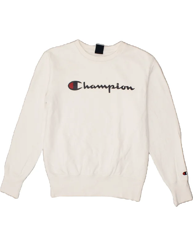CHAMPION Mens Graphic Sweatshirt Jumper Small White Cotton Hoodie with Pastel Soft Subtle CHAMPION Mens Graphic Sweatshirt Jumper Small White Cotton Hoodie with Pastel Soft Subtle