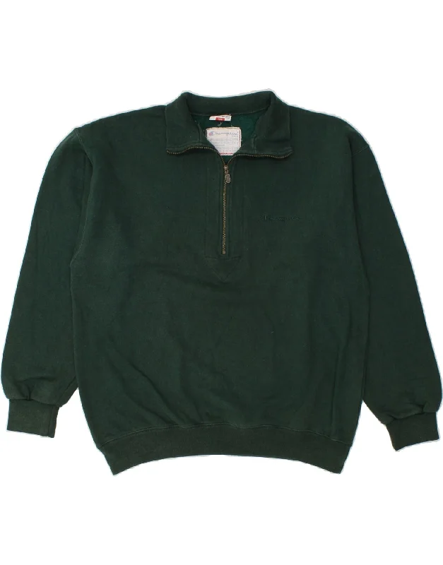 CHAMPION Mens Zip Neck Sweatshirt Jumper Large Green Cotton Oversized Hoodie Comfort Casual CHAMPION Mens Zip Neck Sweatshirt Jumper Large Green Cotton Oversized Hoodie Comfort Casual