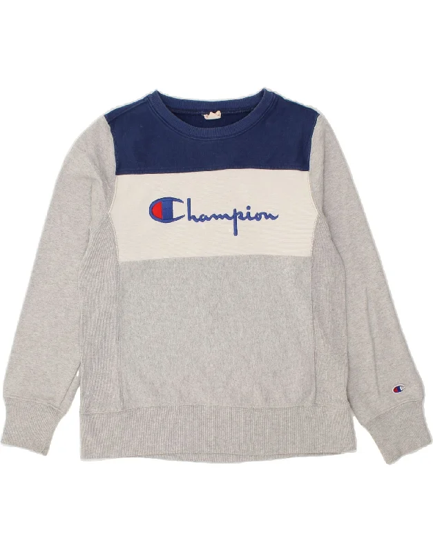 CHAMPION Womens Graphic Sweatshirt Jumper UK 16 Large Grey Colourblock Hoodie with Puffed Sleeves Voluminous Trendy CHAMPION Womens Graphic Sweatshirt Jumper UK 16 Large Grey Colourblock Hoodie with Puffed Sleeves Voluminous Trendy