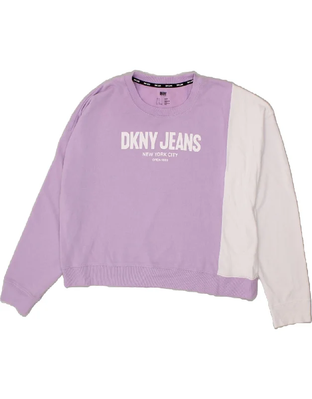 DKNY Womens Crop Oversized Graphic Sweatshirt Jumper UK 20 2XL Purple Hoodie with Cropped Fit Short Trendy DKNY Womens Crop Oversized Graphic Sweatshirt Jumper UK 20 2XL Purple Hoodie with Cropped Fit Short Trendy