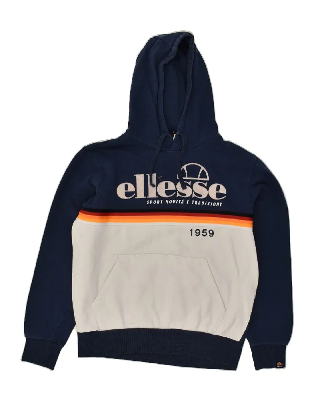 ELLESSE Womens Graphic Hoodie Jumper UK 18 XL Navy Blue Colourblock Cotton Hoodie with Side Slits Relaxed Casual ELLESSE Womens Graphic Hoodie Jumper UK 18 XL Navy Blue Colourblock Cotton Hoodie with Side Slits Relaxed Casual