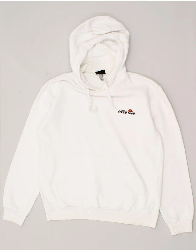 ELLESSE Womens Hoodie Jumper UK 12 Medium White Cotton Hoodie with Button Placket Classic Preppy ELLESSE Womens Hoodie Jumper UK 12 Medium White Cotton Hoodie with Button Placket Classic Preppy
