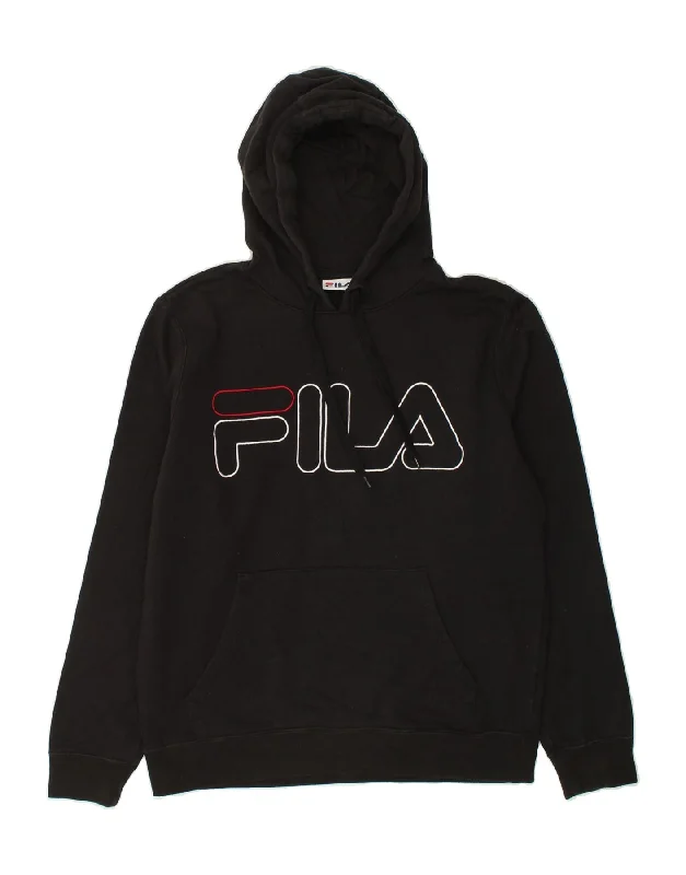 FILA Mens Graphic Hoodie Jumper Small Black Cotton Hoodie with Snap Buttons Easy Quick FILA Mens Graphic Hoodie Jumper Small Black Cotton Hoodie with Snap Buttons Easy Quick