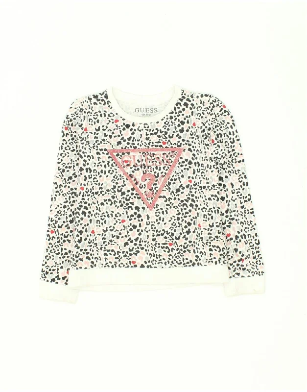 GUESS Girls Graphic Sweatshirt Jumper 6-7 Years Grey Animal Print Cotton Hoodie with Lace Feminine Delicate GUESS Girls Graphic Sweatshirt Jumper 6-7 Years Grey Animal Print Cotton Hoodie with Lace Feminine Delicate