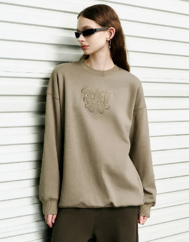 Letter Embossed Crew Neck Loose Sweatshirt Hoodie with Hem Drawcord Adjustable Customizable Letter Embossed Crew Neck Loose Sweatshirt Hoodie with Hem Drawcord Adjustable Customizable
