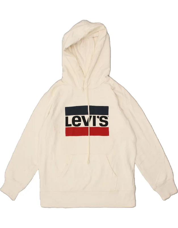 LEVI'S Mens Oversized Graphic Hoodie Jumper UK 6 XS Off White Cotton Hoodie with Fur Luxurious Winter LEVI'S Mens Oversized Graphic Hoodie Jumper UK 6 XS Off White Cotton Hoodie with Fur Luxurious Winter