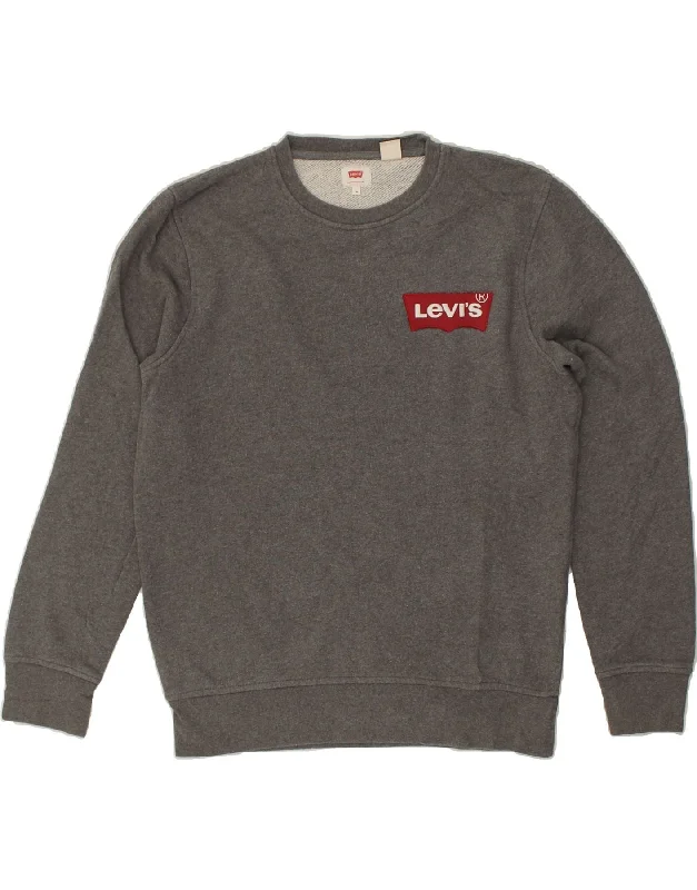 LEVI'S Mens Sweatshirt Jumper Medium Grey Cotton Hoodie with Patch Decorative Personalized LEVI'S Mens Sweatshirt Jumper Medium Grey Cotton Hoodie with Patch Decorative Personalized