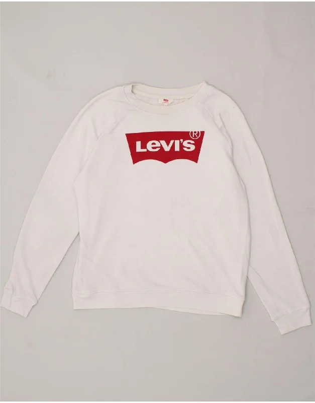LEVI'S Womens Graphic Sweatshirt Jumper UK 16 Large White Cotton Hoodie with Rolled Sleeves Casual Relaxed LEVI'S Womens Graphic Sweatshirt Jumper UK 16 Large White Cotton Hoodie with Rolled Sleeves Casual Relaxed