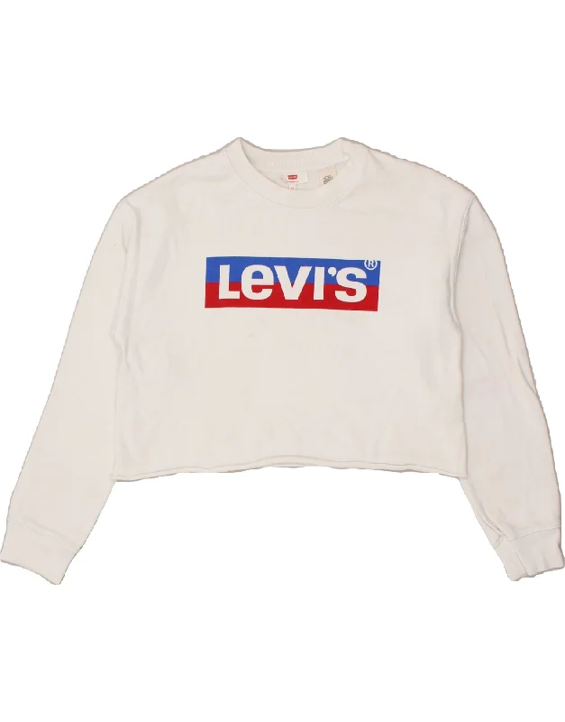LEVI'S Womens Oversized Crop Graphic Sweatshirt Jumper UK 6 XS White Hoodie with Pastel Soft Subtle LEVI'S Womens Oversized Crop Graphic Sweatshirt Jumper UK 6 XS White Hoodie with Pastel Soft Subtle