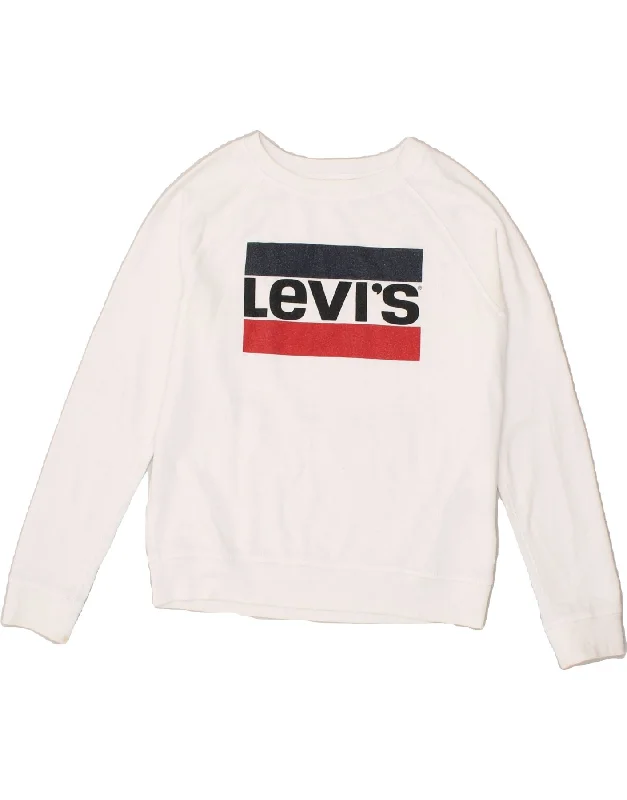 LEVI'S Womens Oversized Graphic Sweatshirt Jumper UK 10 Small White Cotton Hoodie with Mesh Breathable Sporty LEVI'S Womens Oversized Graphic Sweatshirt Jumper UK 10 Small White Cotton Hoodie with Mesh Breathable Sporty