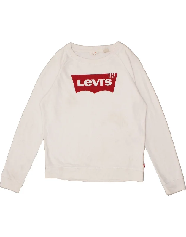 LEVI'S Womens Oversized Graphic Sweatshirt Jumper UK 10 Small White Cotton Hoodie with Typography Text Message LEVI'S Womens Oversized Graphic Sweatshirt Jumper UK 10 Small White Cotton Hoodie with Typography Text Message