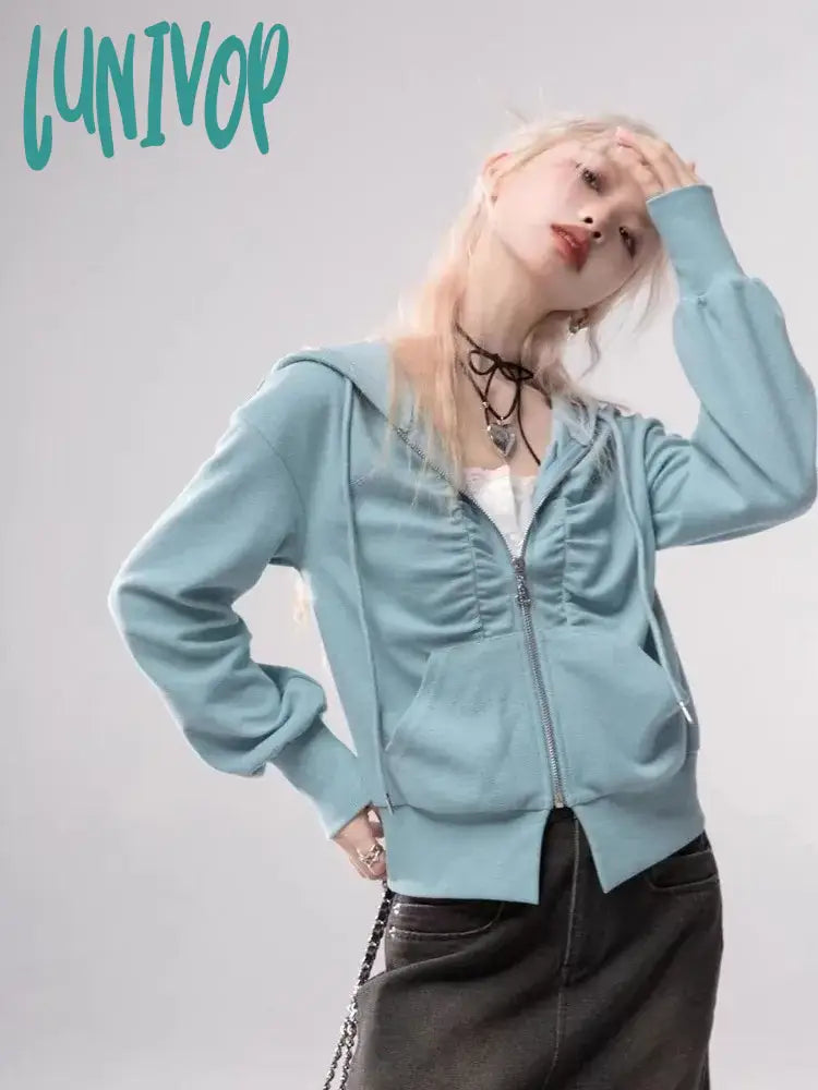 Lunivop 2024 Women Autumn Solid Simple Pleated Coats New Casual Streetwear Fashion Jackets Korean Trendy Y2k Aesthetic All Match Hoodies Hoodie with Exposed Zipper Edgy Industrial Lunivop 2024 Women Autumn Solid Simple Pleated Coats New Casual Streetwear Fashion Jackets Korean Trendy Y2k Aesthetic All Match Hoodies Hoodie with Exposed Zipper Edgy Industrial