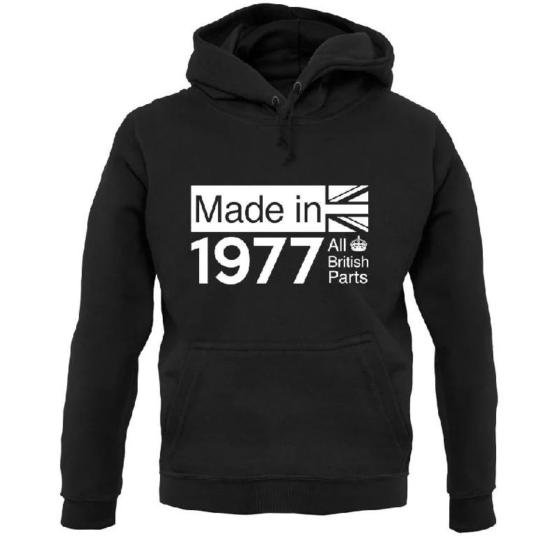 Made In 1977 All British Parts Crown Unisex Hoodie Hoodie with Cuffed Sleeves Snug Secure Made In 1977 All British Parts Crown Unisex Hoodie Hoodie with Cuffed Sleeves Snug Secure