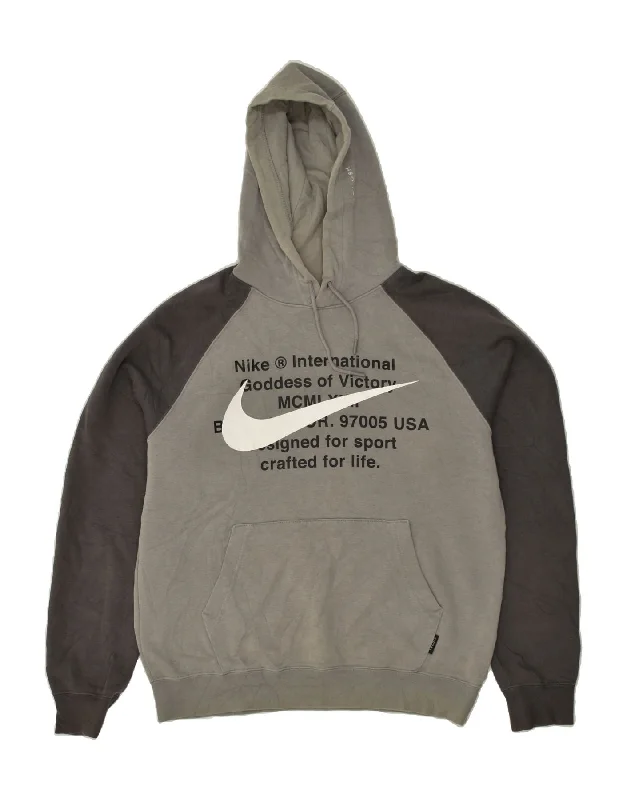 NIKE Mens Graphic Hoodie Jumper Medium Grey Colourblock Cotton Hoodie with Belted Waist Structured Tailored NIKE Mens Graphic Hoodie Jumper Medium Grey Colourblock Cotton Hoodie with Belted Waist Structured Tailored