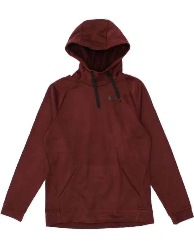 NIKE Mens Hoodie Jumper Small Maroon Polyester Hoodie with Hem Applique Textured Unique NIKE Mens Hoodie Jumper Small Maroon Polyester Hoodie with Hem Applique Textured Unique
