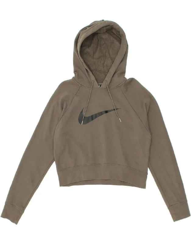 NIKE Womens Graphic Crop Hoodie Jumper UK 14 Large Grey Cotton Hoodie with Longline Fit Extended Stylish NIKE Womens Graphic Crop Hoodie Jumper UK 14 Large Grey Cotton Hoodie with Longline Fit Extended Stylish