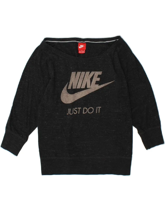 NIKE Womens Graphic Sweatshirt Jumper UK 10 Small Grey Cotton Hoodie with Hidden Zipper Minimalist Clean NIKE Womens Graphic Sweatshirt Jumper UK 10 Small Grey Cotton Hoodie with Hidden Zipper Minimalist Clean