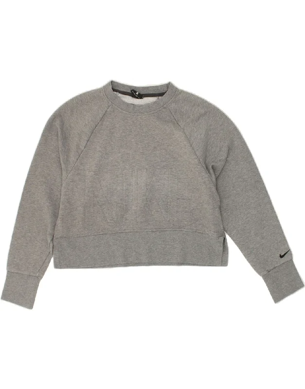 NIKE Womens Oversized Crop Graphic Sweatshirt Jumper UK 6 XS Grey Cotton Hoodie with Rolled Sleeves Casual Relaxed NIKE Womens Oversized Crop Graphic Sweatshirt Jumper UK 6 XS Grey Cotton Hoodie with Rolled Sleeves Casual Relaxed