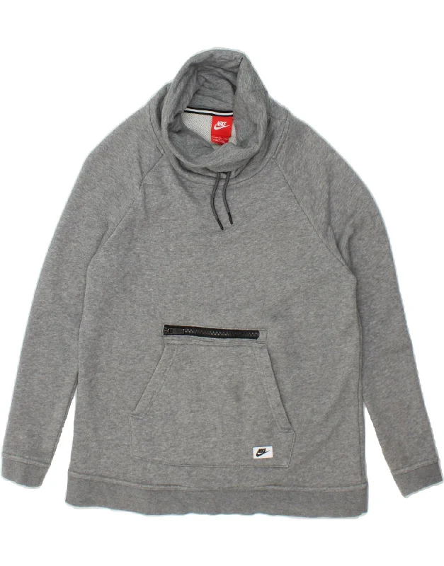 NIKE Womens Roll Neck Sweatshirt Jumper UK 10 Small Grey Cotton Hoodie with Hem Drawcord Adjustable Customizable NIKE Womens Roll Neck Sweatshirt Jumper UK 10 Small Grey Cotton Hoodie with Hem Drawcord Adjustable Customizable