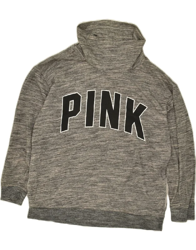 PINK Womens Graphic Sweatshirt Jumper UK 16 Large Grey Cotton Hoodie with Batwing Sleeves Loose Dramatic PINK Womens Graphic Sweatshirt Jumper UK 16 Large Grey Cotton Hoodie with Batwing Sleeves Loose Dramatic