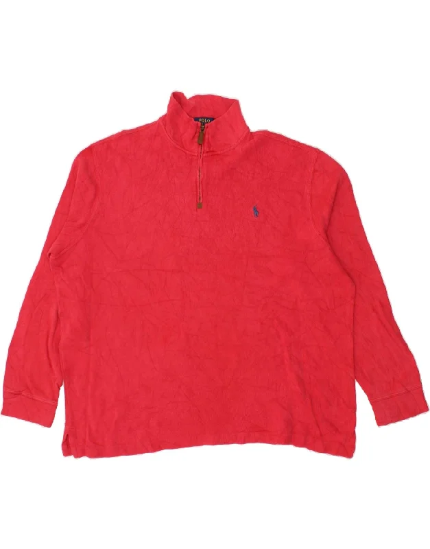 POLO RALPH LAUREN Mens Zip Neck Sweatshirt Jumper XL Red Cotton Hoodie with Raw Hem Edgy Unfinished POLO RALPH LAUREN Mens Zip Neck Sweatshirt Jumper XL Red Cotton Hoodie with Raw Hem Edgy Unfinished