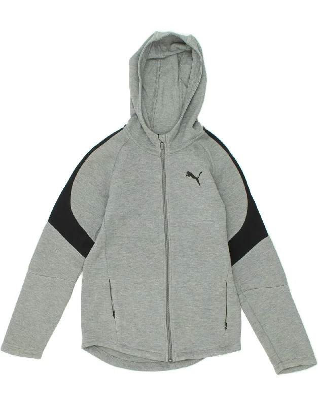 PUMA Boys Zip Hoodie Sweater 13-14 Years Grey Colourblock Cotton Hoodie with Longline Fit Extended Stylish PUMA Boys Zip Hoodie Sweater 13-14 Years Grey Colourblock Cotton Hoodie with Longline Fit Extended Stylish